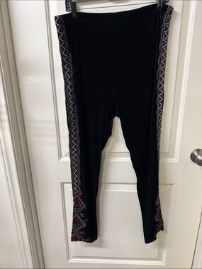 Johnny Was Black Velvet Leggings with Red Trim